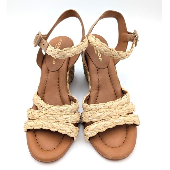 André Assous Milena Wedge Sandal Women's Open Toe Natural/Brown Size US8 EU38 - Picture 2 of 10